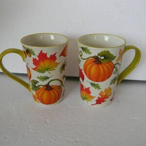 NEW Temp-tations Seasonal Set of (2) 16-oz Bistro Mugs HARVEST MIX PUMPKIN